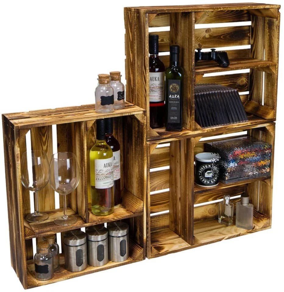 Kistenkolli Altes Land Allzweckkiste 3er Set Traute geflammt Braun