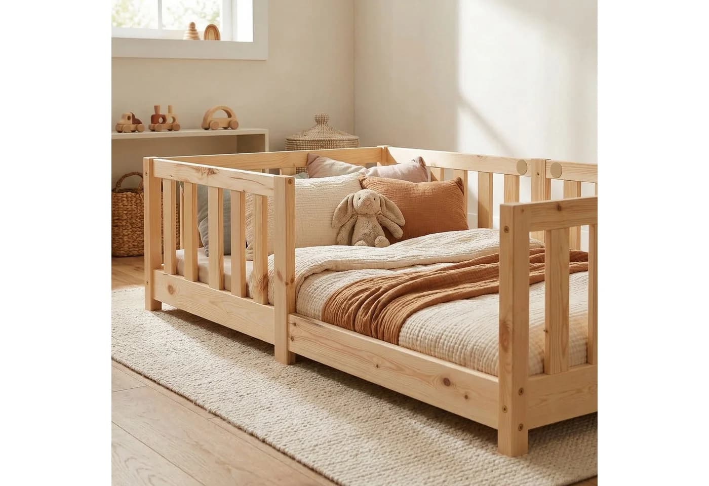 ecoMI Kinderbett mit Rausfallschutz & Lattenrost Weiß/Natur - Bild 3
