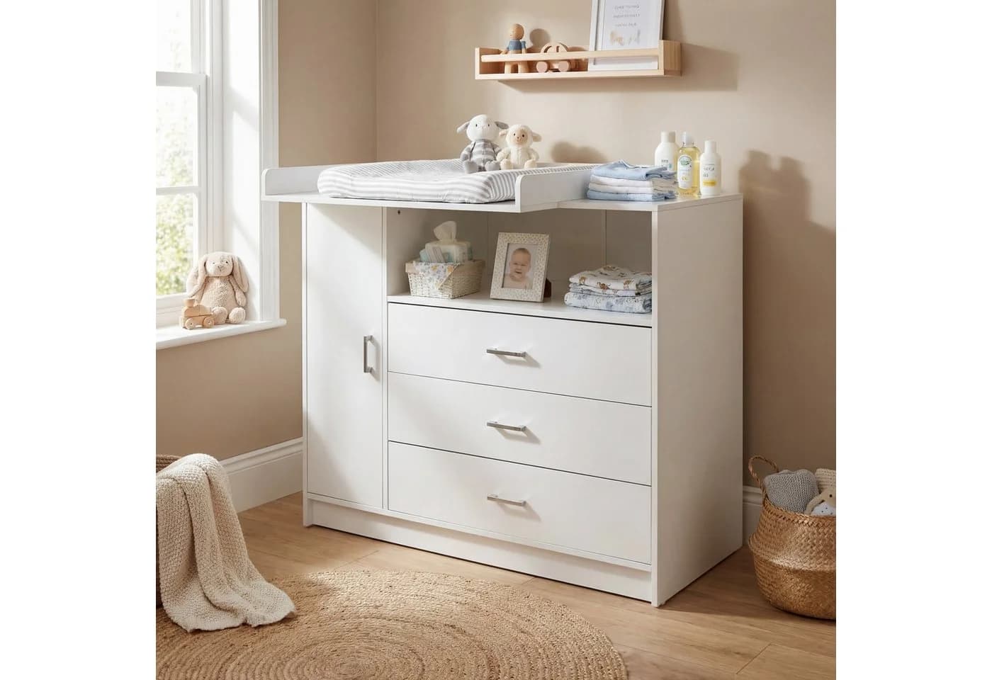 ecoMI Wickelkommode Wickeltisch Kommode mit abnehmbaren Wickelaufsatz in Weiß - Bild 2