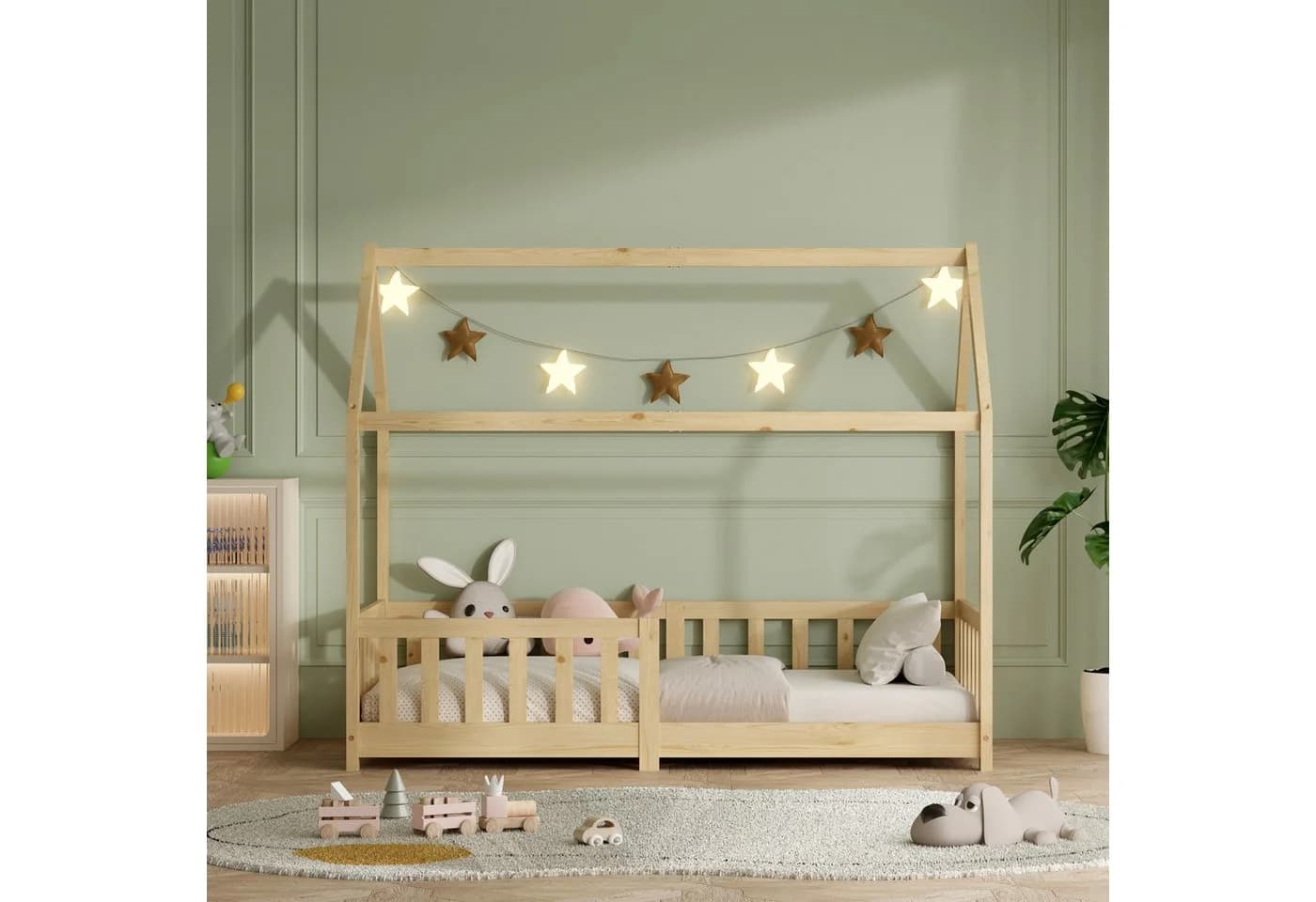 ecoMI Kinderbett Hausbett mit Rausfallschutz und Lattenrost