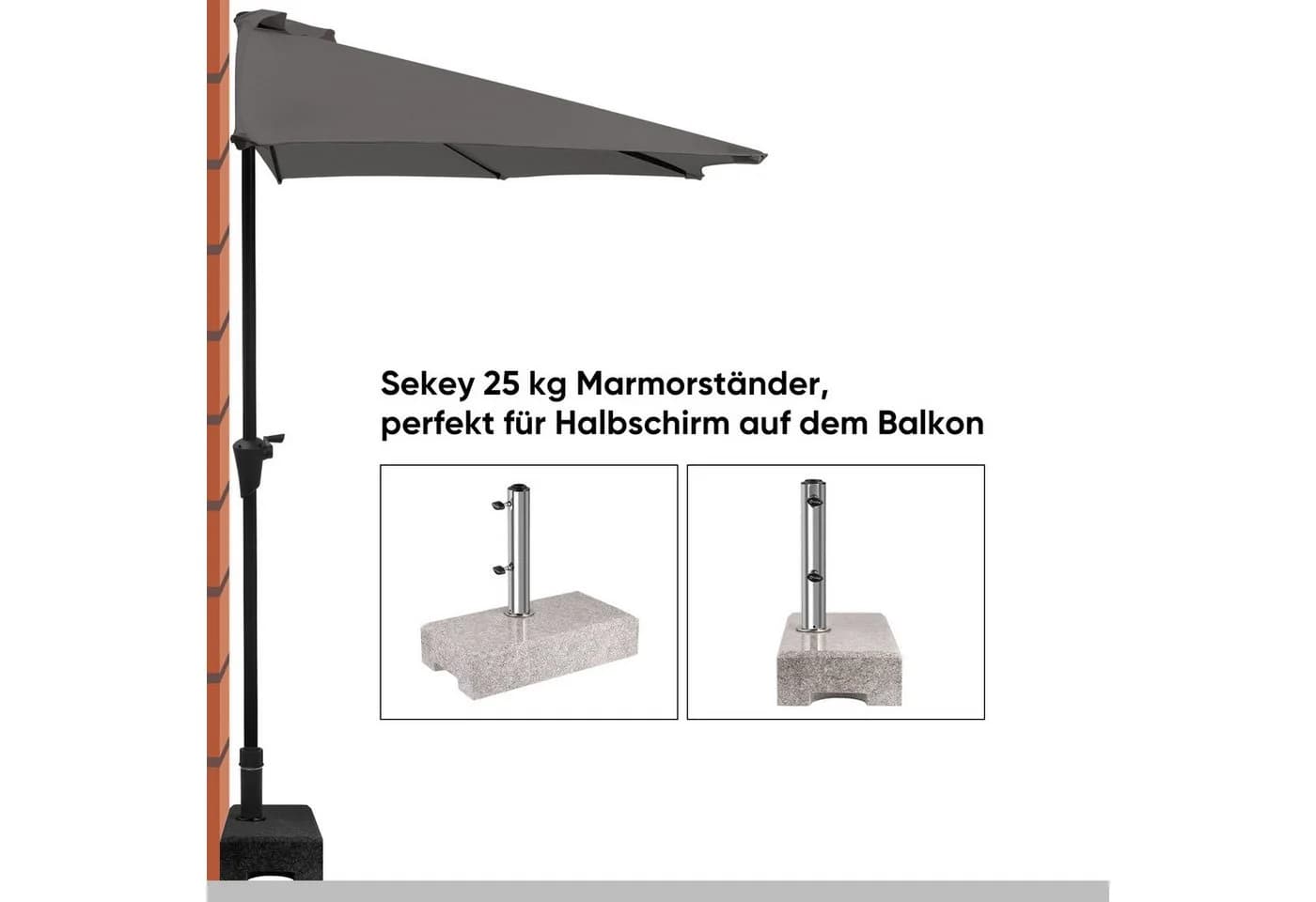 Sekey Balkonschirm Halbrund 270 cm Grau mit Kurbel und UV50+ Schutz - Bild 4