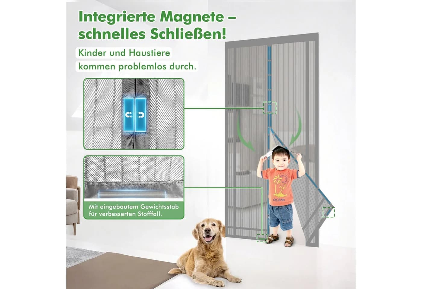 Sekey Magnetisches Insektenschutznetz Tür Grau Zuschneidbar - Bild 4
