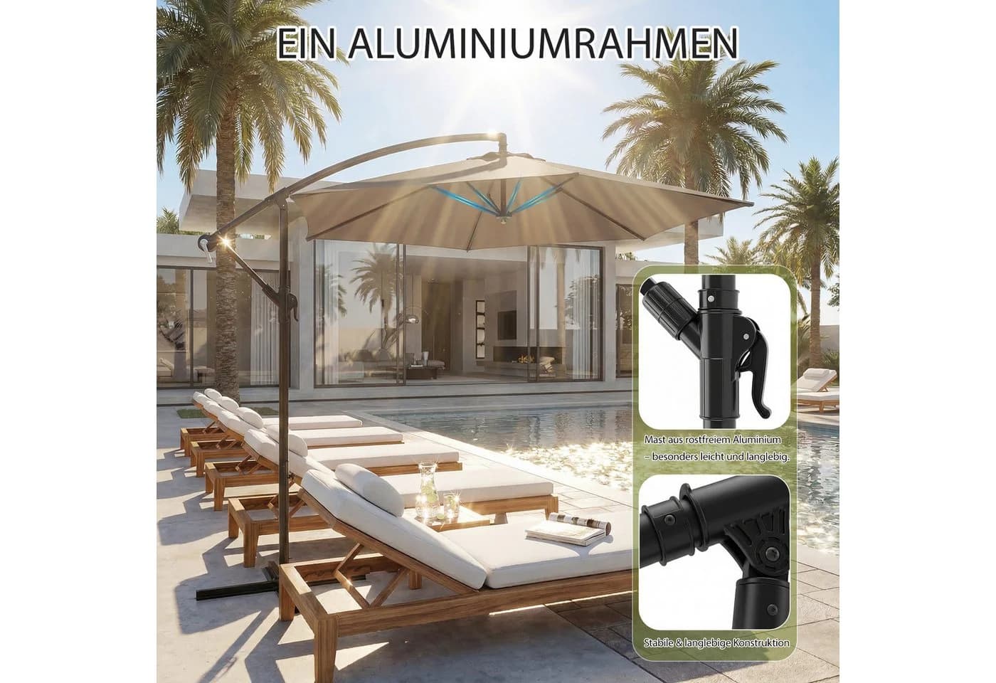 Sekey Sonnenschirm Ø300cm Ampelschirm Taupe UV50+ - Bild 4