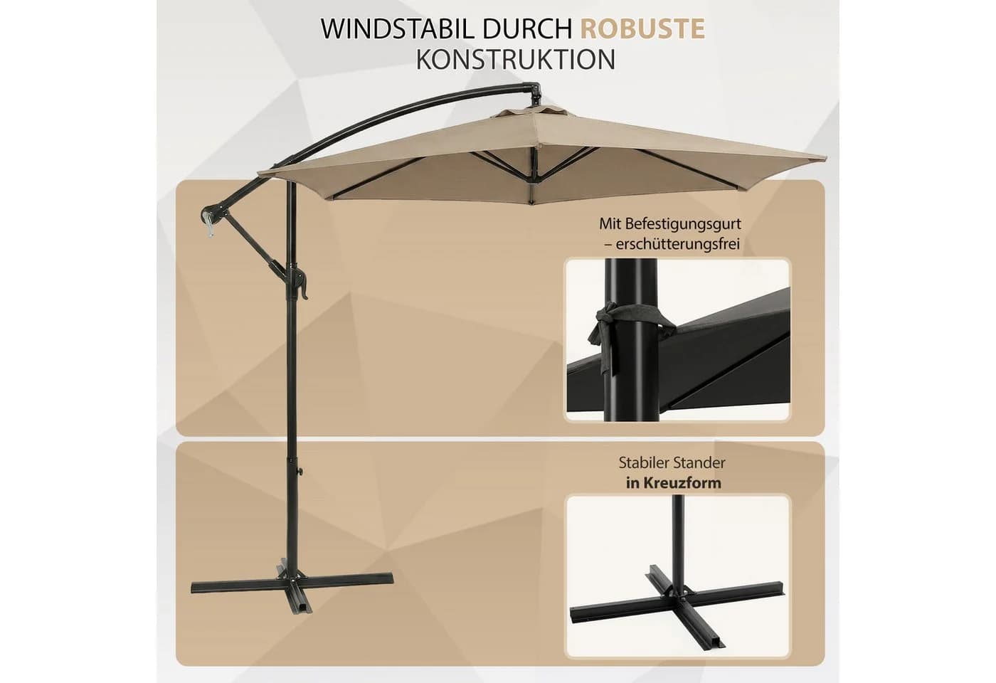 Sekey Sonnenschirm Ø300cm Ampelschirm Taupe UV50+ - Bild 5