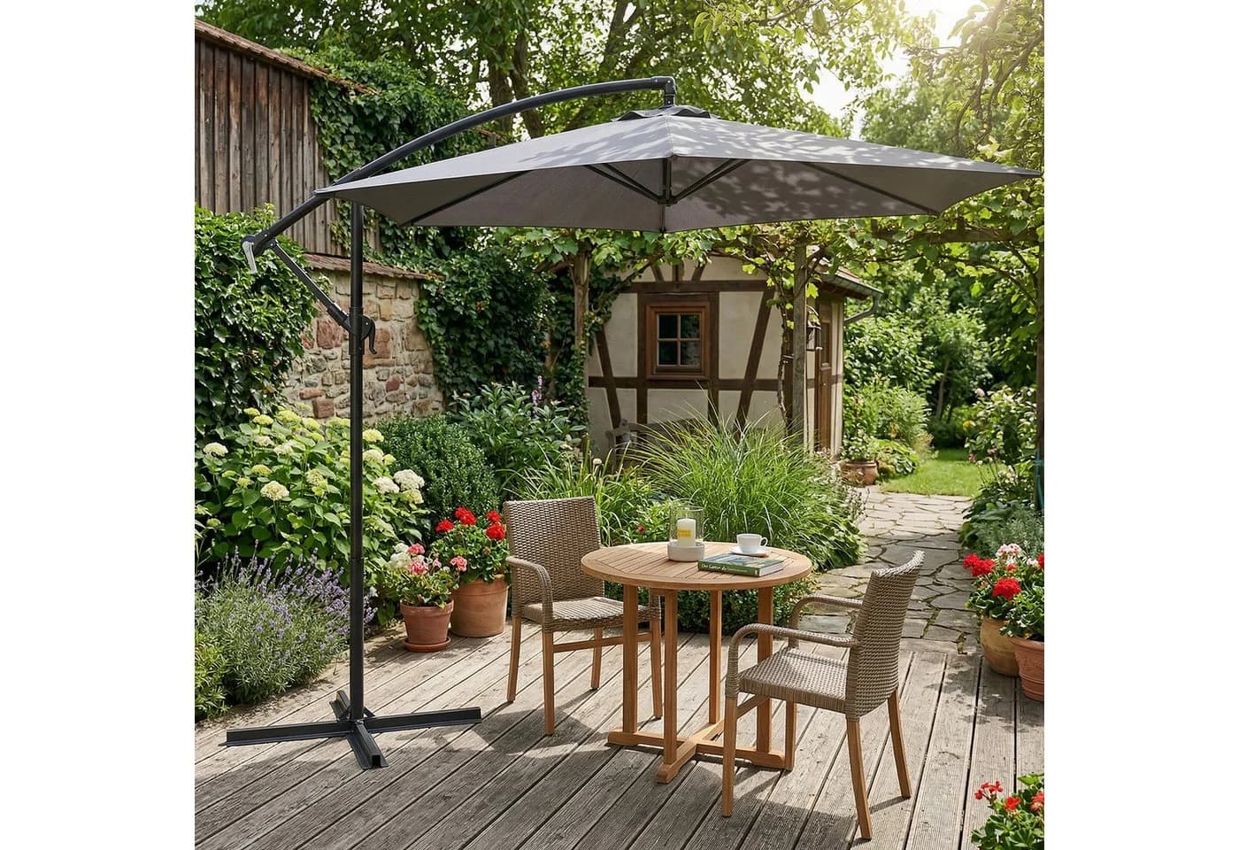 Sekey Sonnenschirm Grau Ampelschirm UV50+ Knickbar - Bild 2