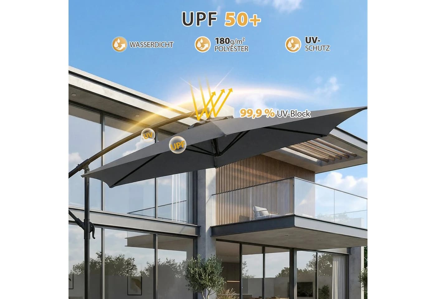 Sekey Sonnenschirm Grau Ampelschirm UV50+ Knickbar - Bild 3