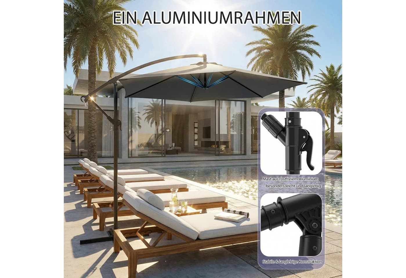 Sekey Sonnenschirm Grau Ampelschirm UV50+ Knickbar - Bild 4