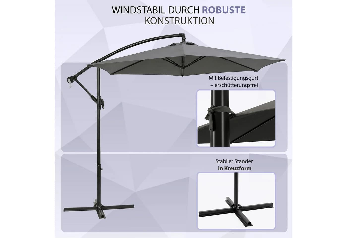Sekey Sonnenschirm Grau Ampelschirm UV50+ Knickbar - Bild 5
