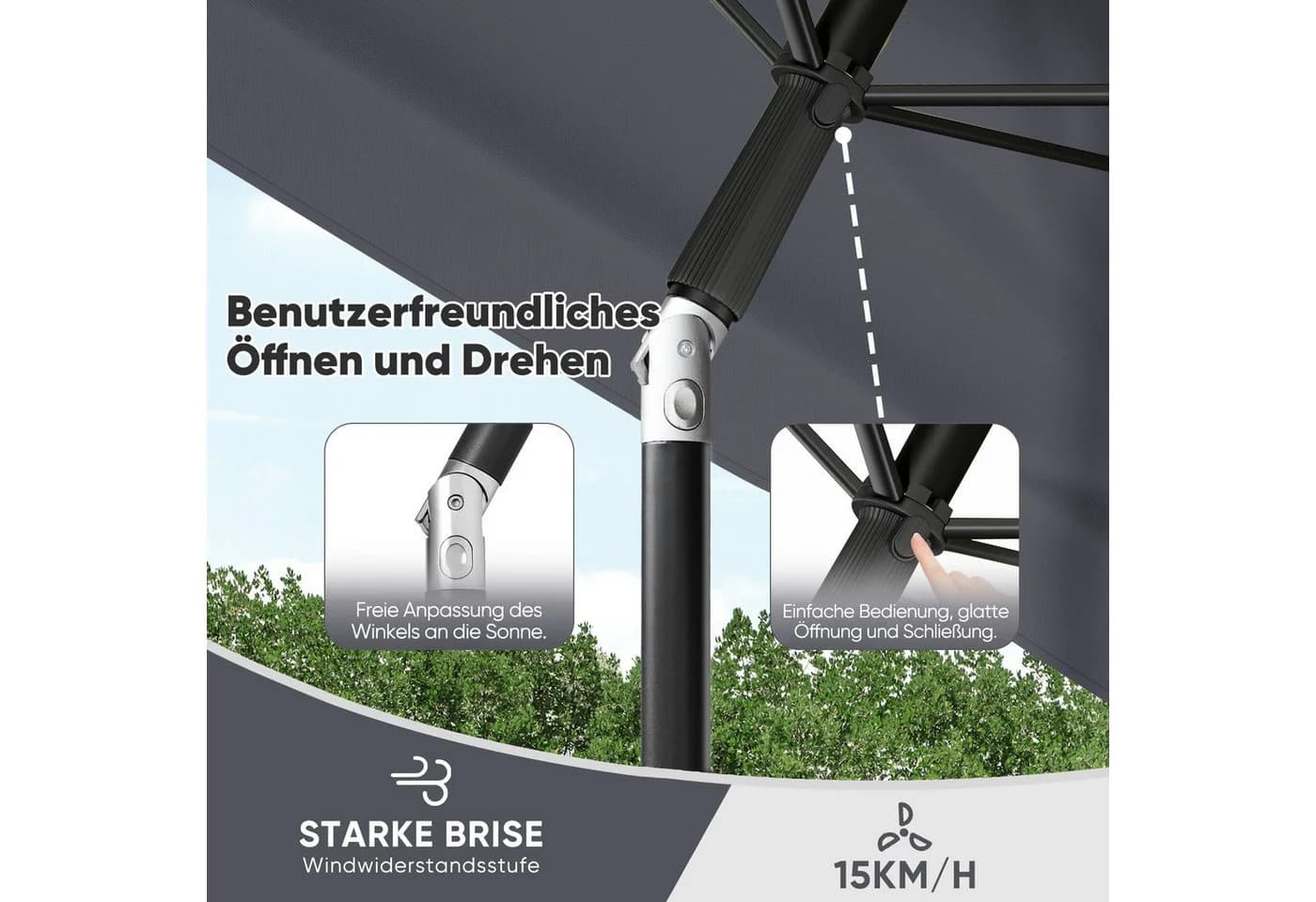 Sekey Rechteckschirm Grau Neigbar Balkonschirm UV50+ Schutz - Bild 5