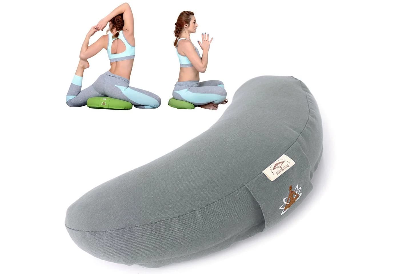 SEI Design Yogakissen Halbmond Grau Buchweizenschalen Füllung - Bild 2
