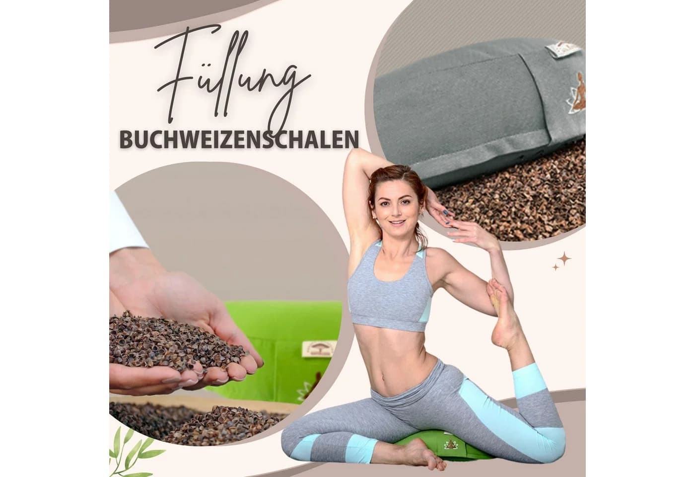 SEI Design Yogakissen Halbmond Grau Buchweizenschalen Füllung - Bild 4