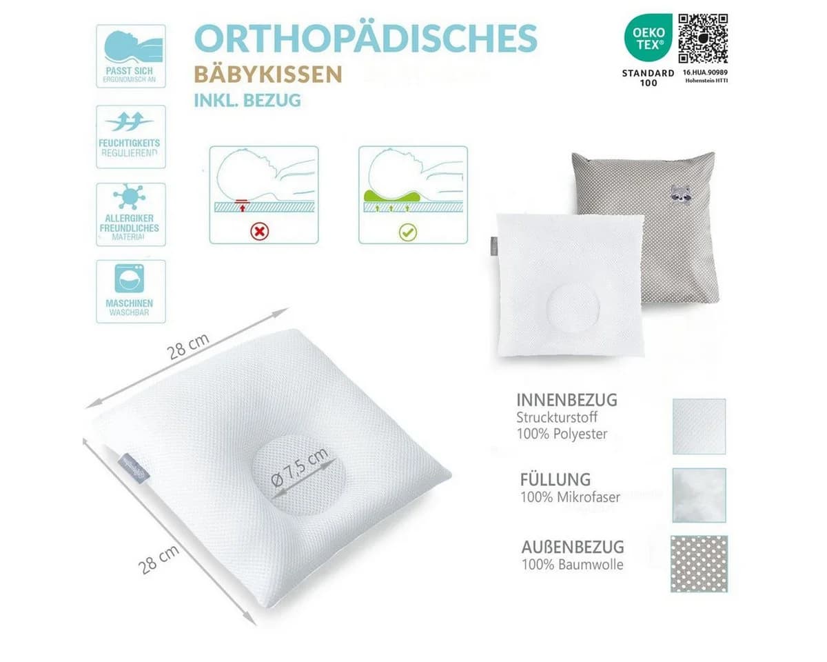 SEI Design Babykissen mit Kopfmulde Weiß Orthopädisch