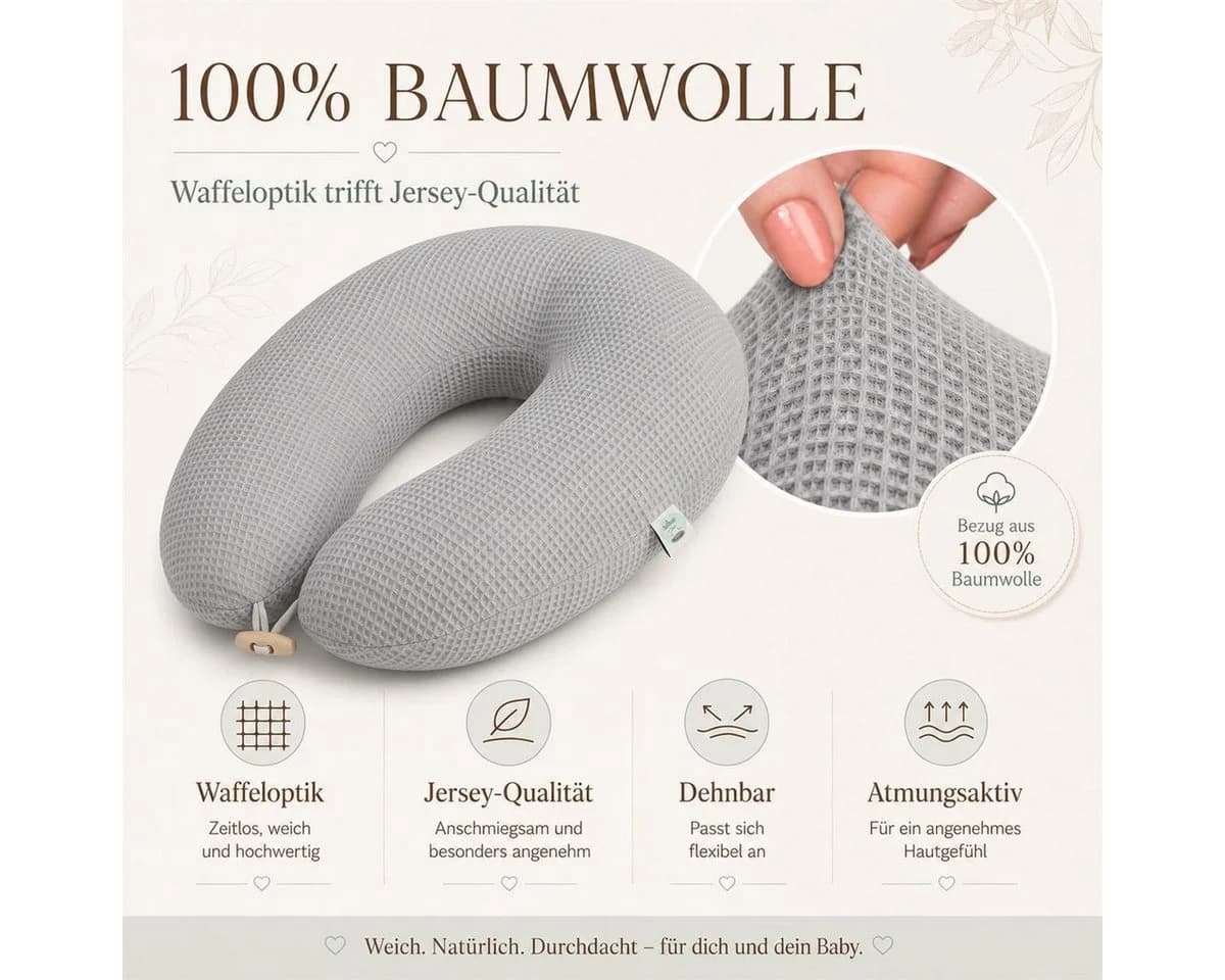 SEI Design Stillkissen XXL Ergonomisch Baumwollbezug Waffeljersey Grau - Bild 3