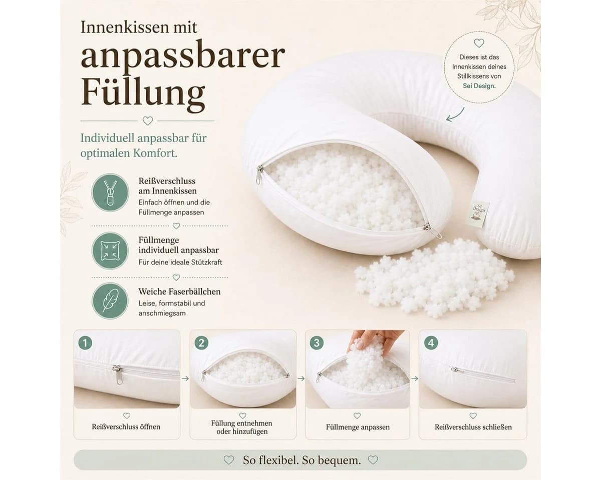 SEI Design Stillkissen XXL Ergonomisch Baumwollbezug Waffeljersey Grau - Bild 5