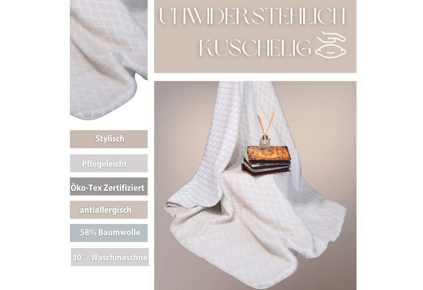 Plaid Kuscheldecke Kassandra 150x200, 58% Baumwolle, SEI Design