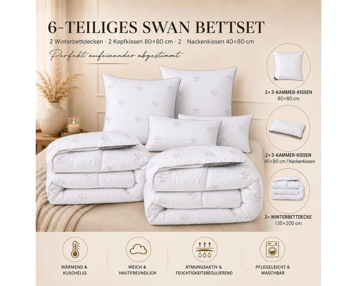 SEI Design SWAN Winterbettset 6-tlg. Mikrofaser 3D-Kissen weiß