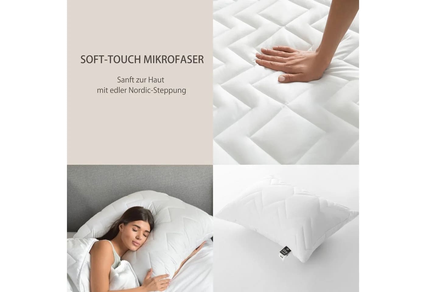 SEI Design Nordic Collection Kopfkissen Microfaser Gesteppt Weiß - Bild 3