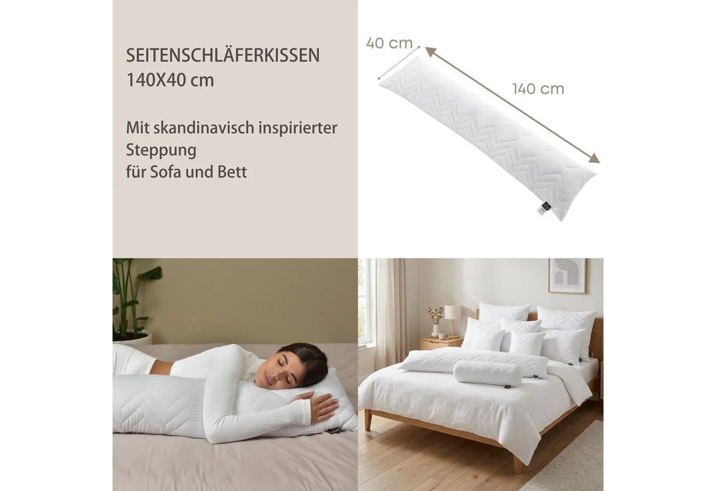 SEI Design Microfaserkissen Mikrofaser 140x40 - NORDIC Collection, Polyesterfüllung, Seitenschläfer, Rückenschläfer, Bauchschläfer, 1 Stück, 95°C waschbar - Bild 4