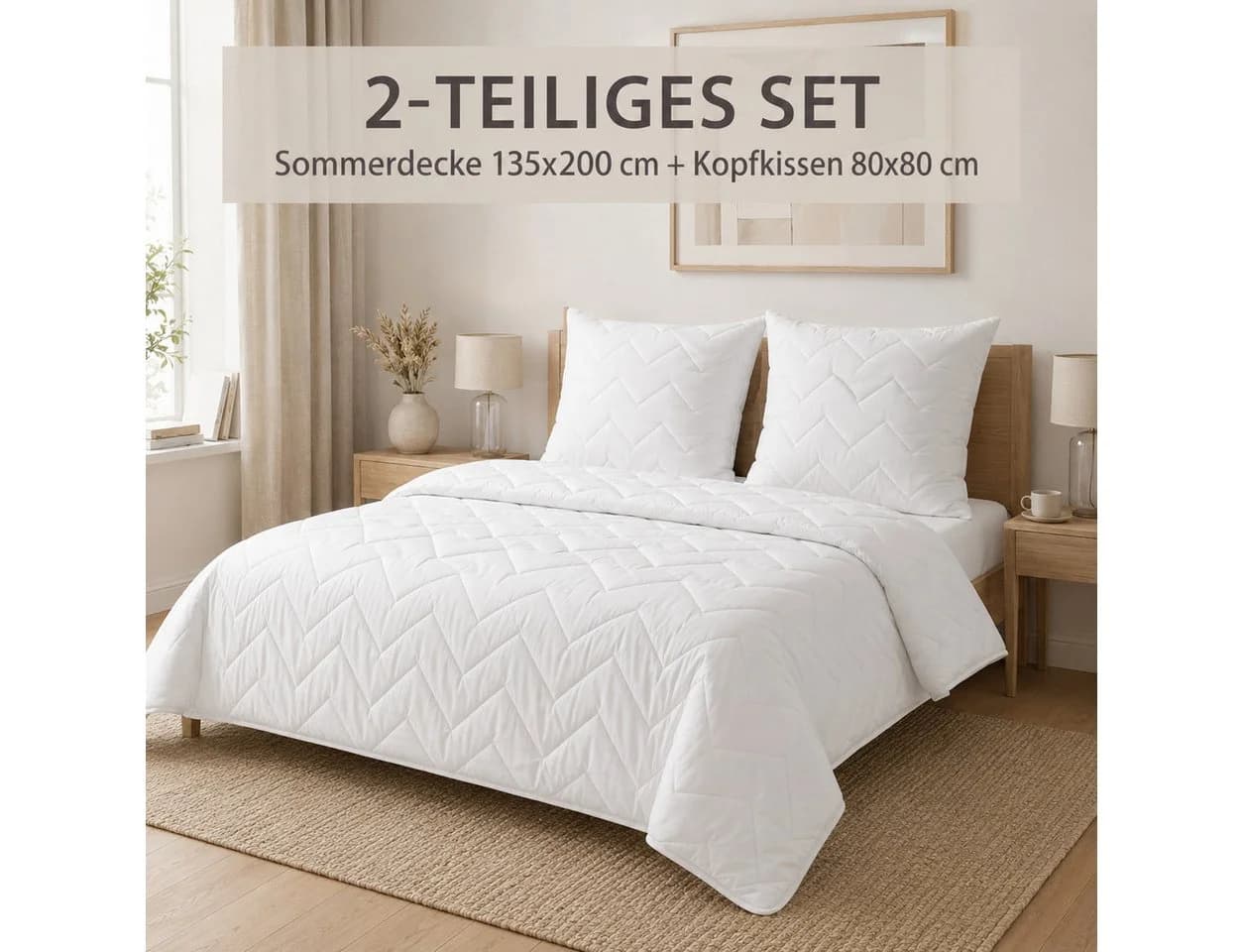 SEI Design Bett-Set Mikrofaser Einziehdecke + Kissen Weiß Nordic Collection