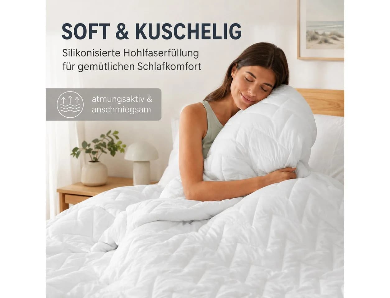 SEI Design Bett-Set Mikrofaser Einziehdecke + Kissen Weiß Nordic Collection - Bild 3