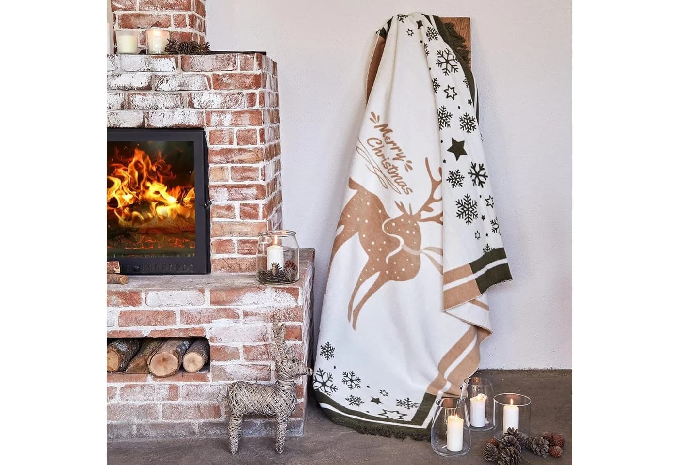 SEI Design Weihnachtsplaid Kuscheldecke Gold 150x200 cm