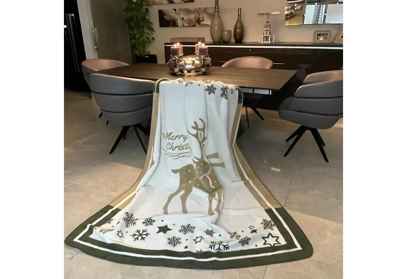 SEI Design Weihnachtsplaid Kuscheldecke Gold 150x200 cm - Bild 2