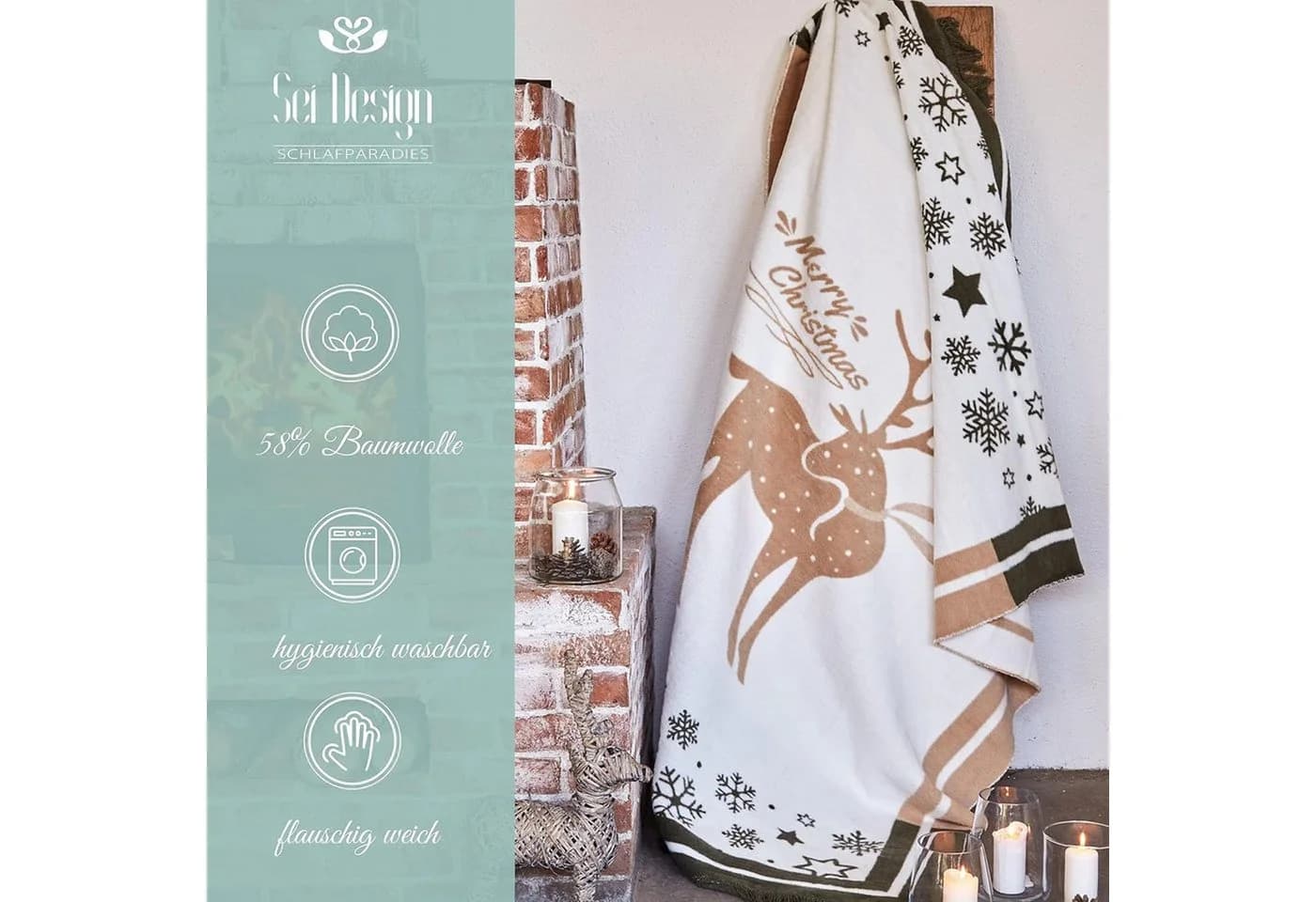 SEI Design Weihnachtsplaid Kuscheldecke Gold 150x200 cm - Bild 4