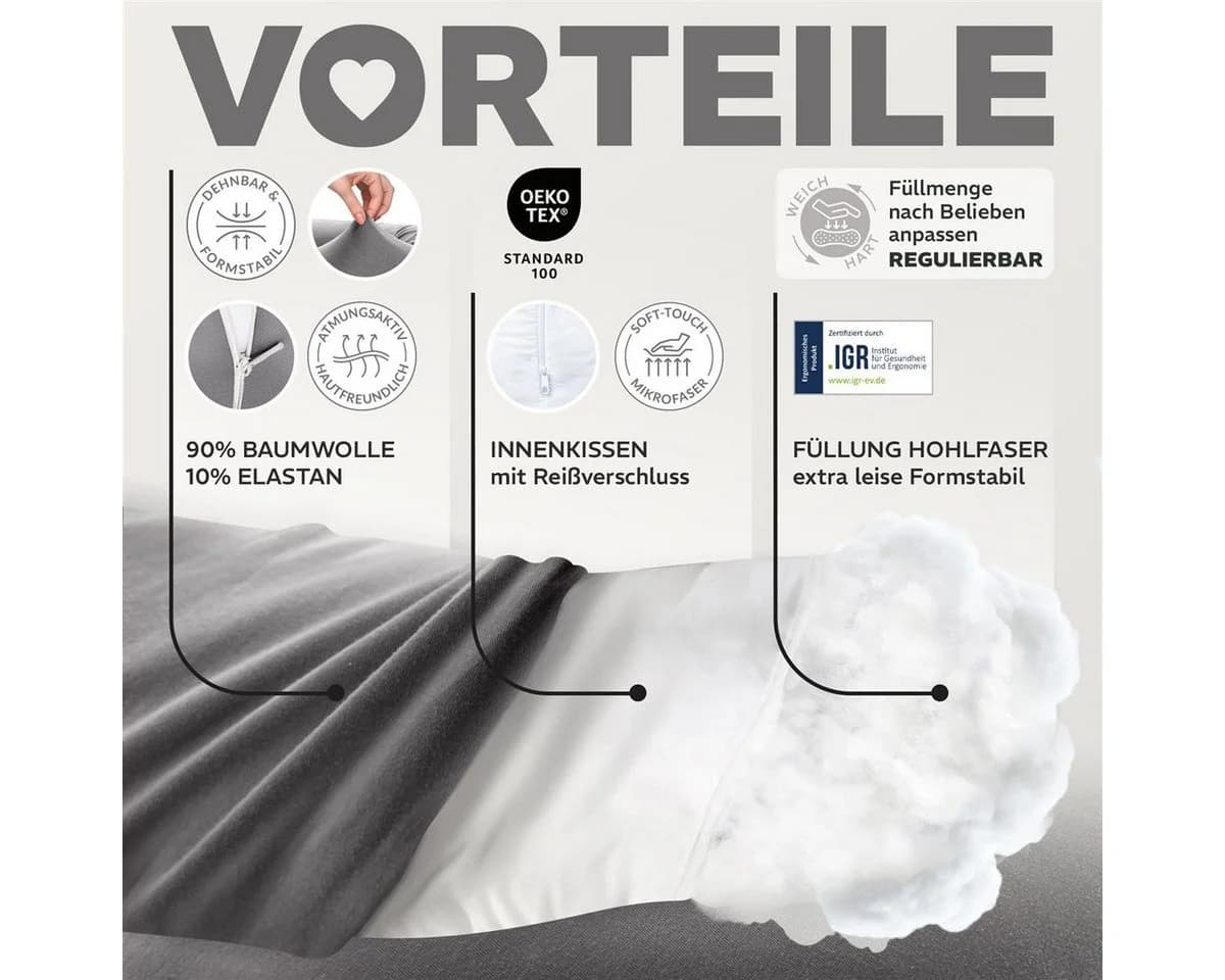 SEI Design Stillkissen Seitenschläferkissen XXL Grau - Bild 3