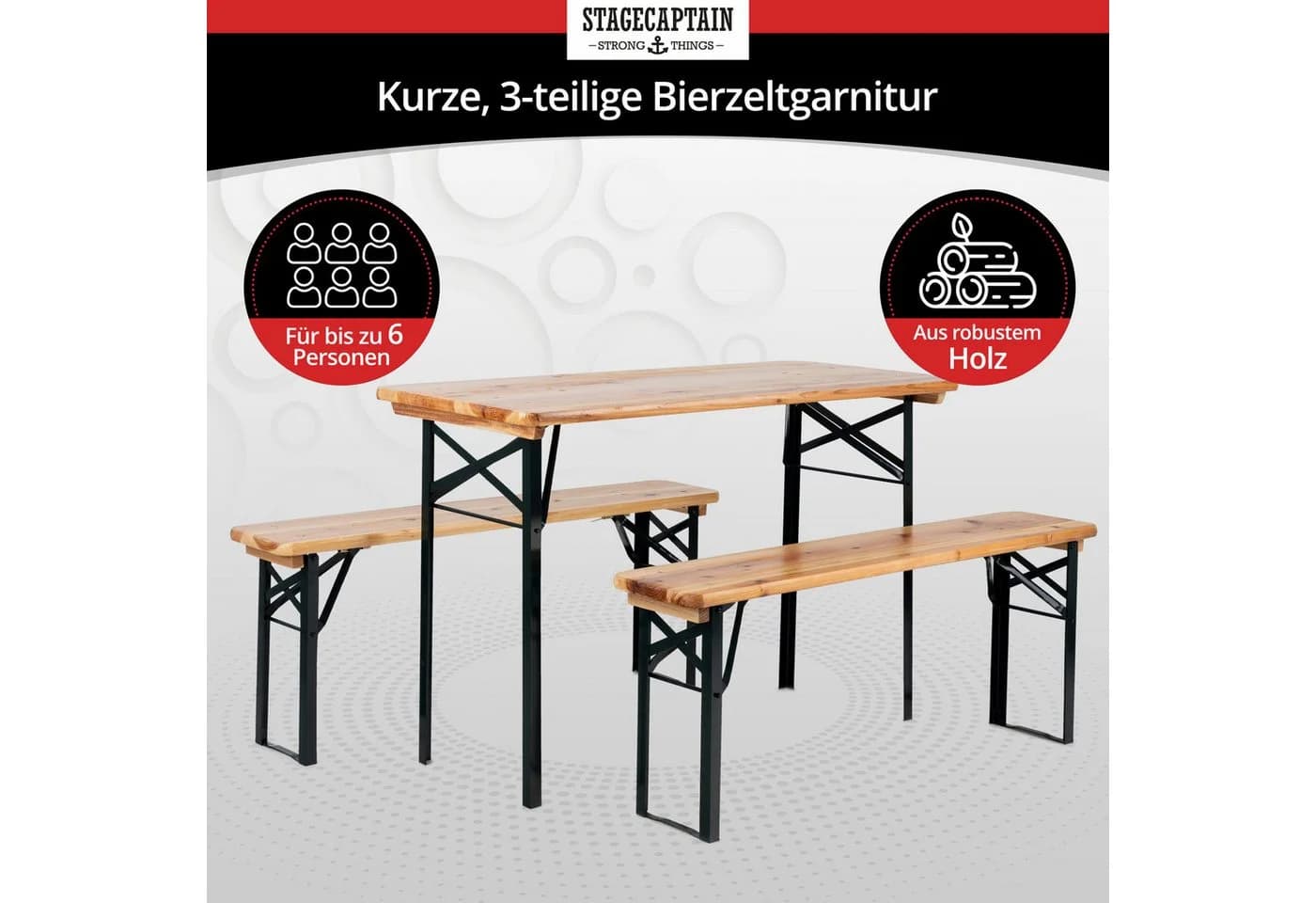 Stagecaptain Bierzeltgarnitur Hirschgarten 3-tlg. Holz Klappbar