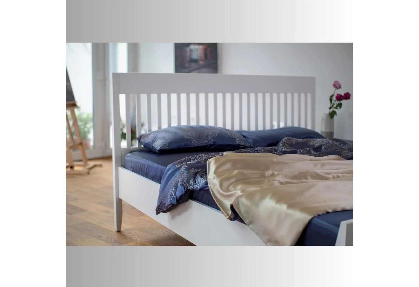 orignee Kissenbezug 100% Seide 19 Momme Blau/Beige