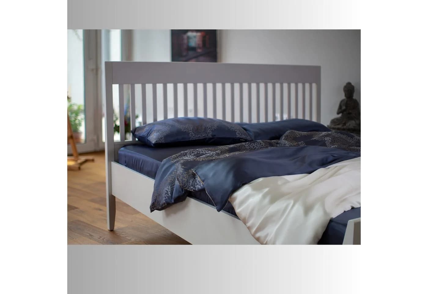orignee Kissenbezug 100% Seide 19 Momme Blau/Weiss - Bild 3