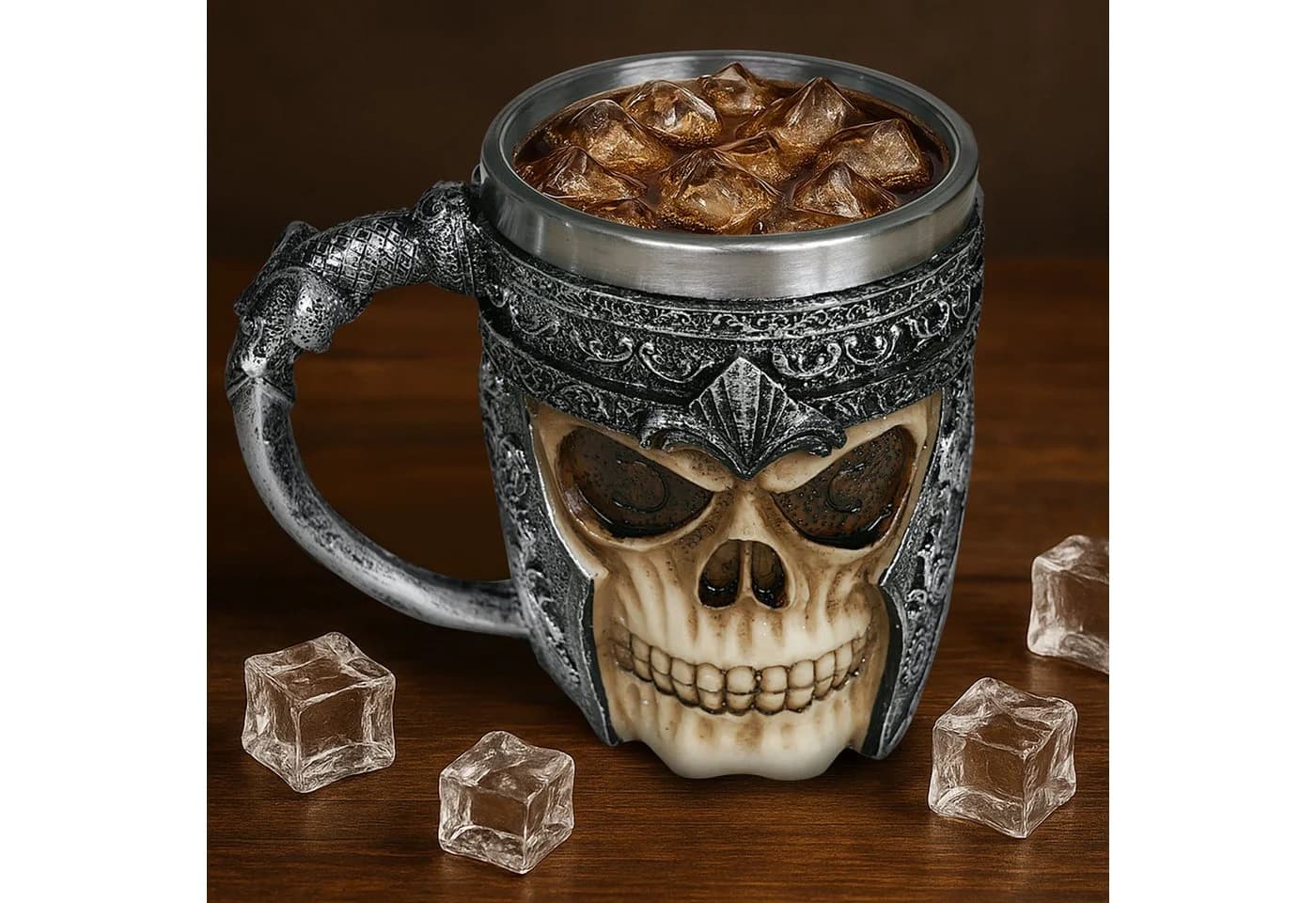 Edelstahl Bierkrug 3D Totenkopf Wikinger Schädel Becher 400 ml - Bild 5