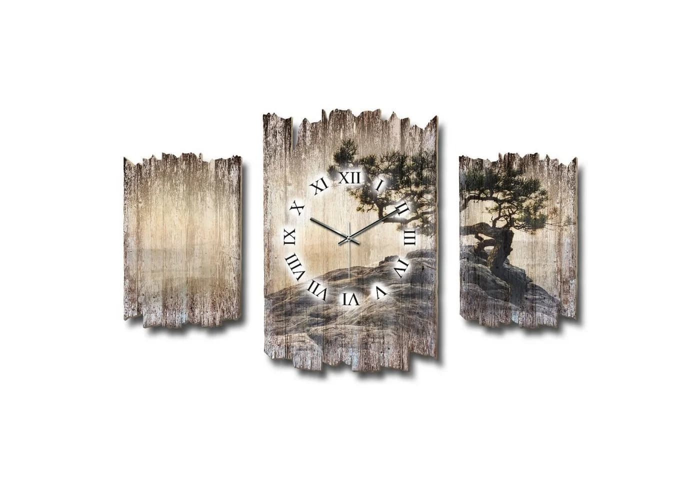 Kreative Feder Wanduhr 3-teilig Shabby Chic "Einsamer Baum" Design - Bild 2