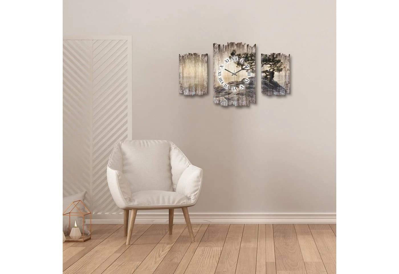 Kreative Feder Wanduhr 3-teilig Shabby Chic "Einsamer Baum" Design - Bild 3