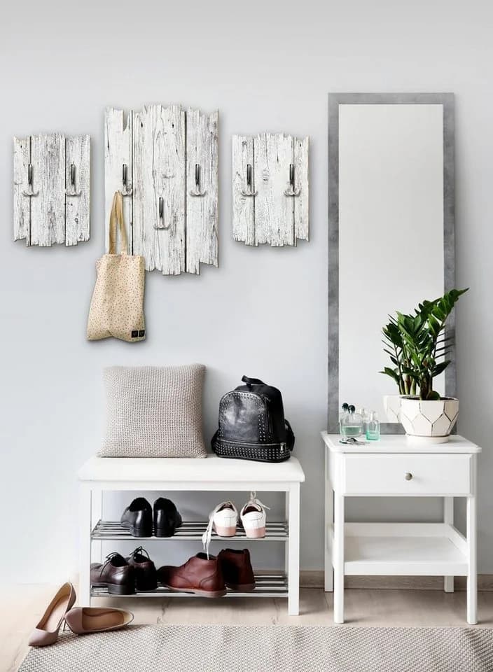 Kreative Feder Dreiteilige Wandgarderobe Holzoptik Weiß Shabby Chic - Bild 3