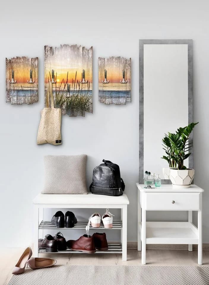 Kreative Feder Wandgarderobe Dreiteilig MDF Holz Shabby-Style - Bild 3