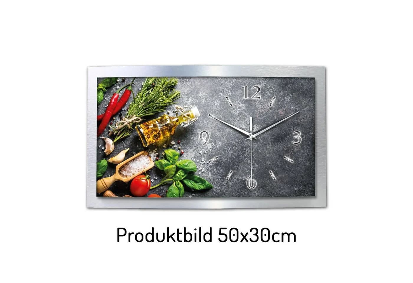 Kreative Feder Wanduhr „Frische Kräuter“ 3D Alu Designer Uhr Leise - Bild 2
