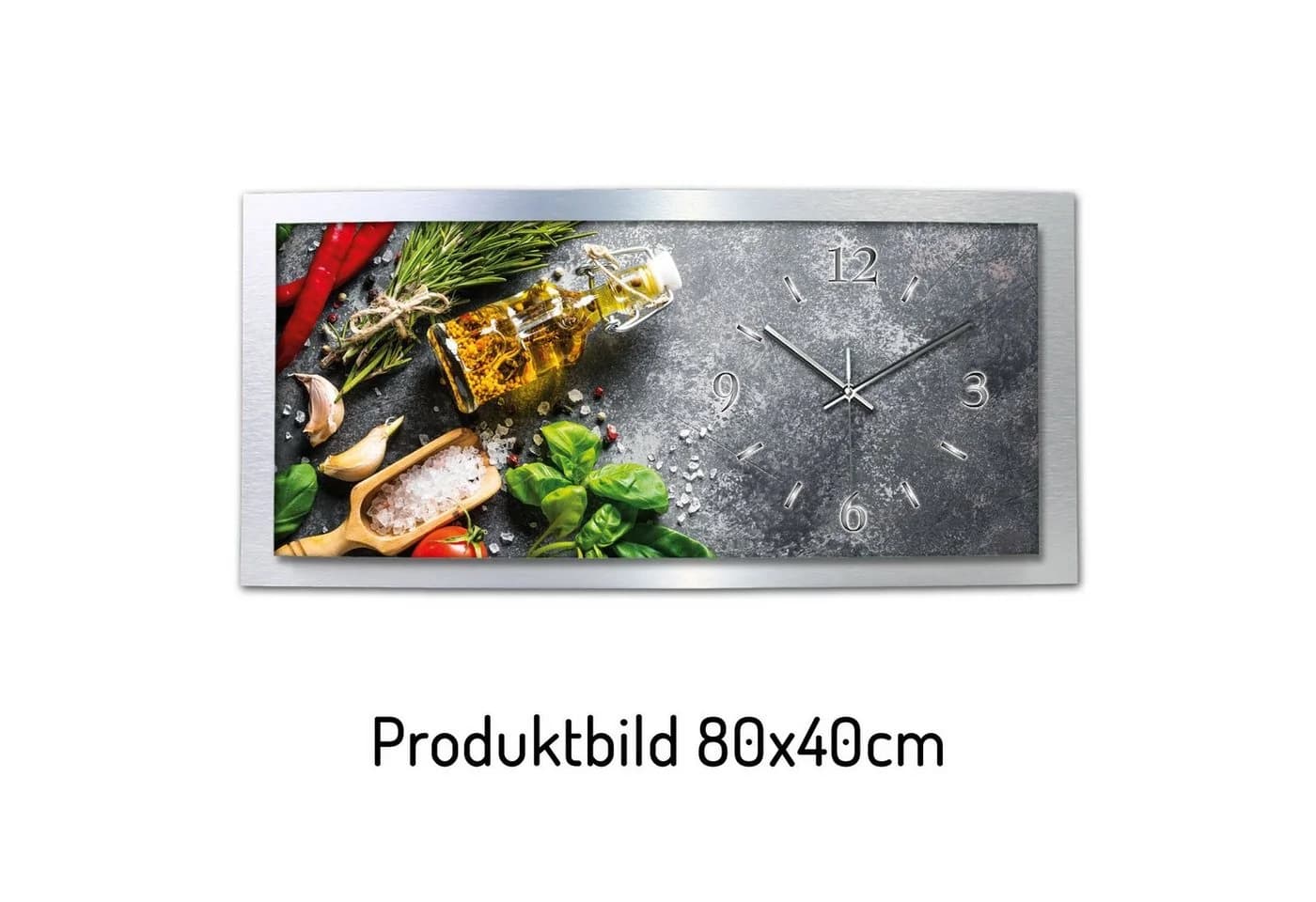 Kreative Feder Wanduhr „Frische Kräuter“ 3D Alu Designer Uhr Leise - Bild 3