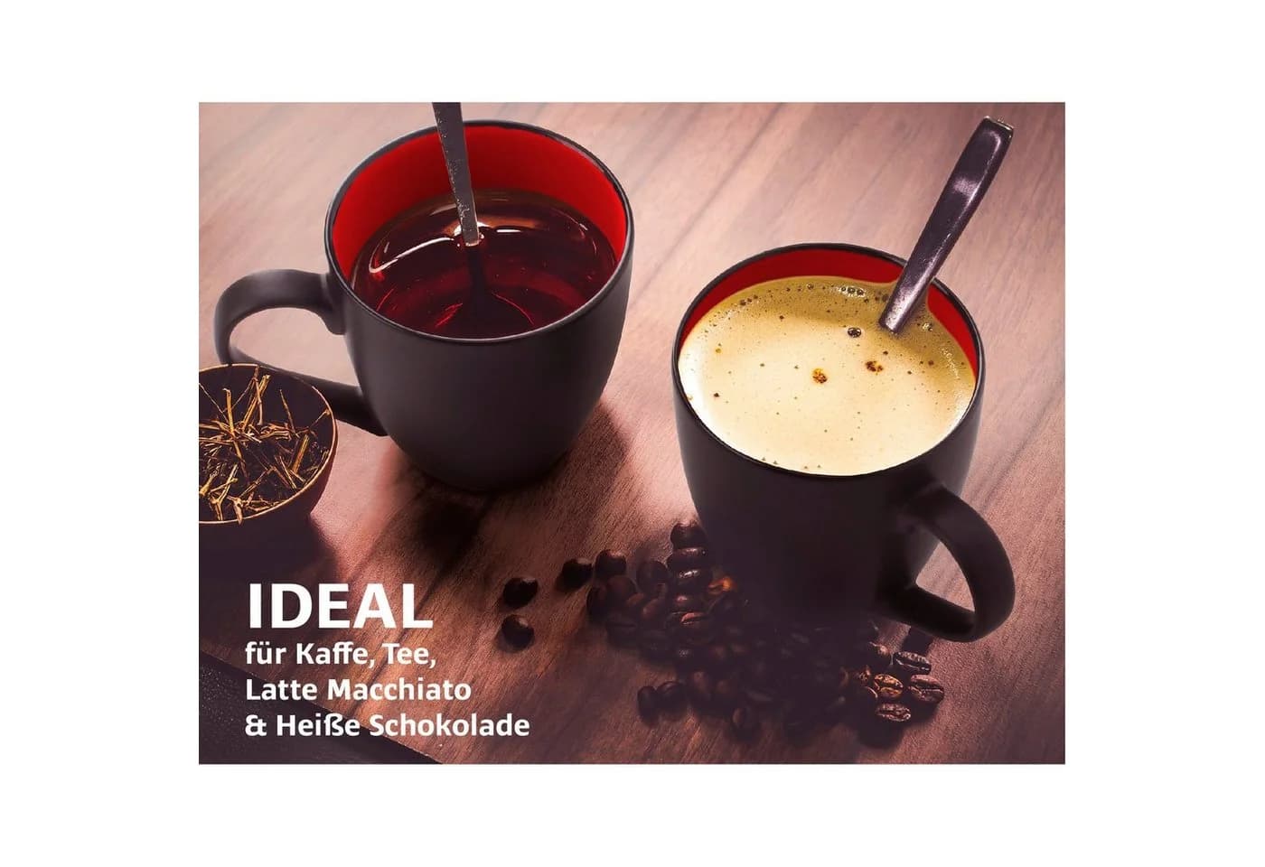 MiaMio Kaffeetassen Set 6x350ml Schwarz/Rot Steingut