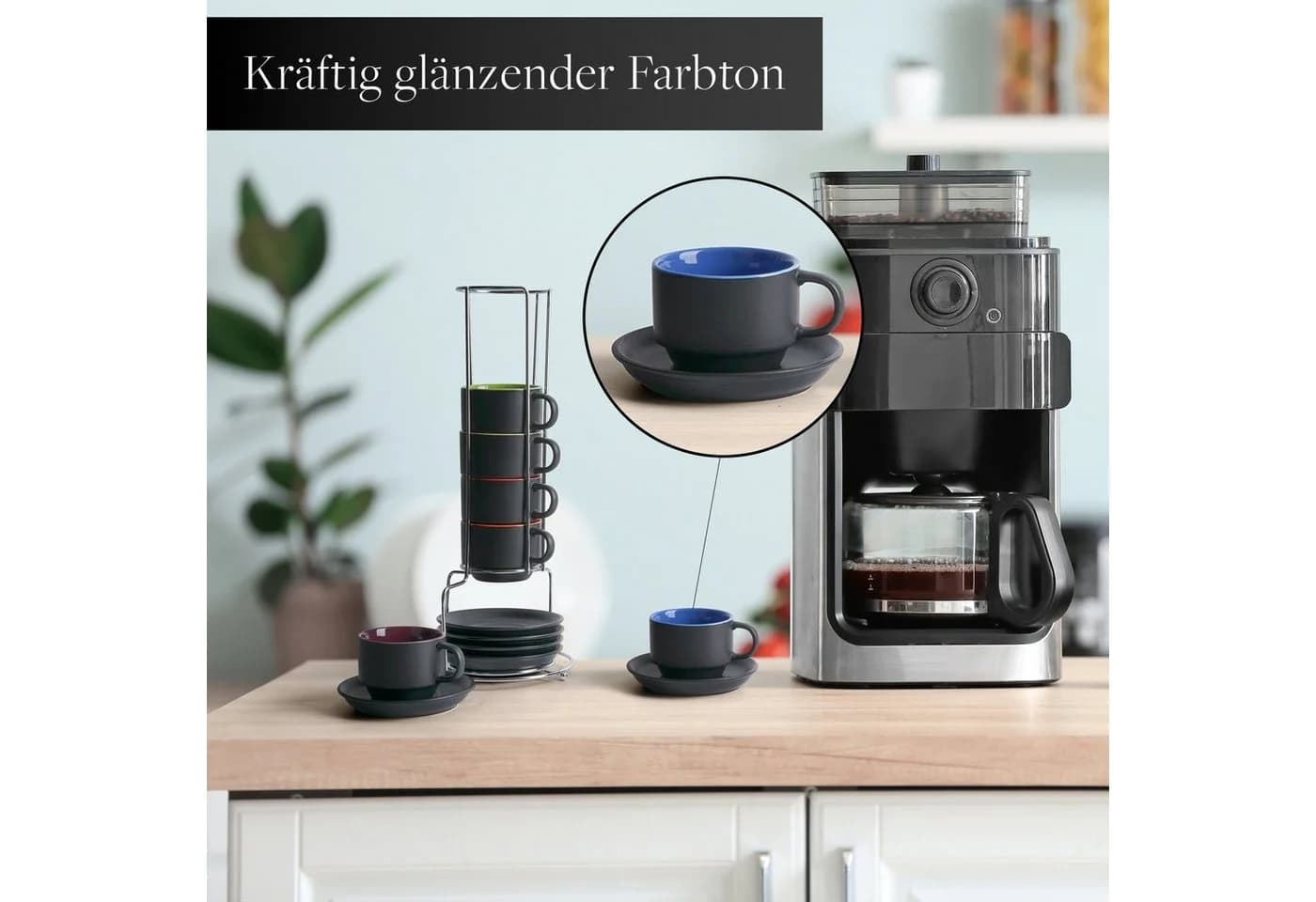 MiaMio Espressotassen Set Le Papillon 6-tlg. Schwarz/Bunt Steingut