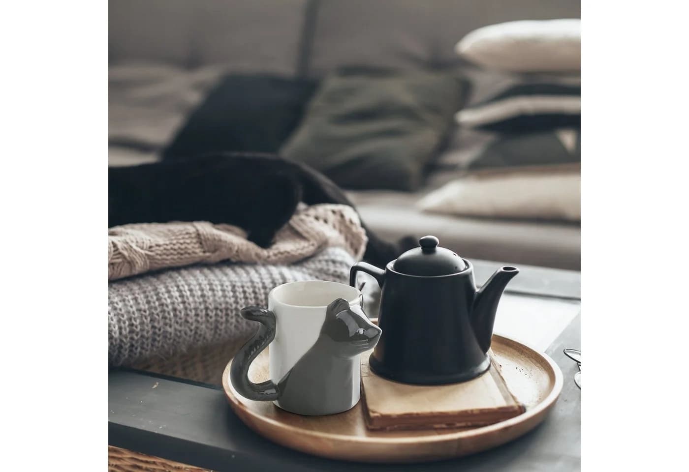 MiaMio Tasse 3D-Katzen 350 ml 2-tlg. Keramik Grau