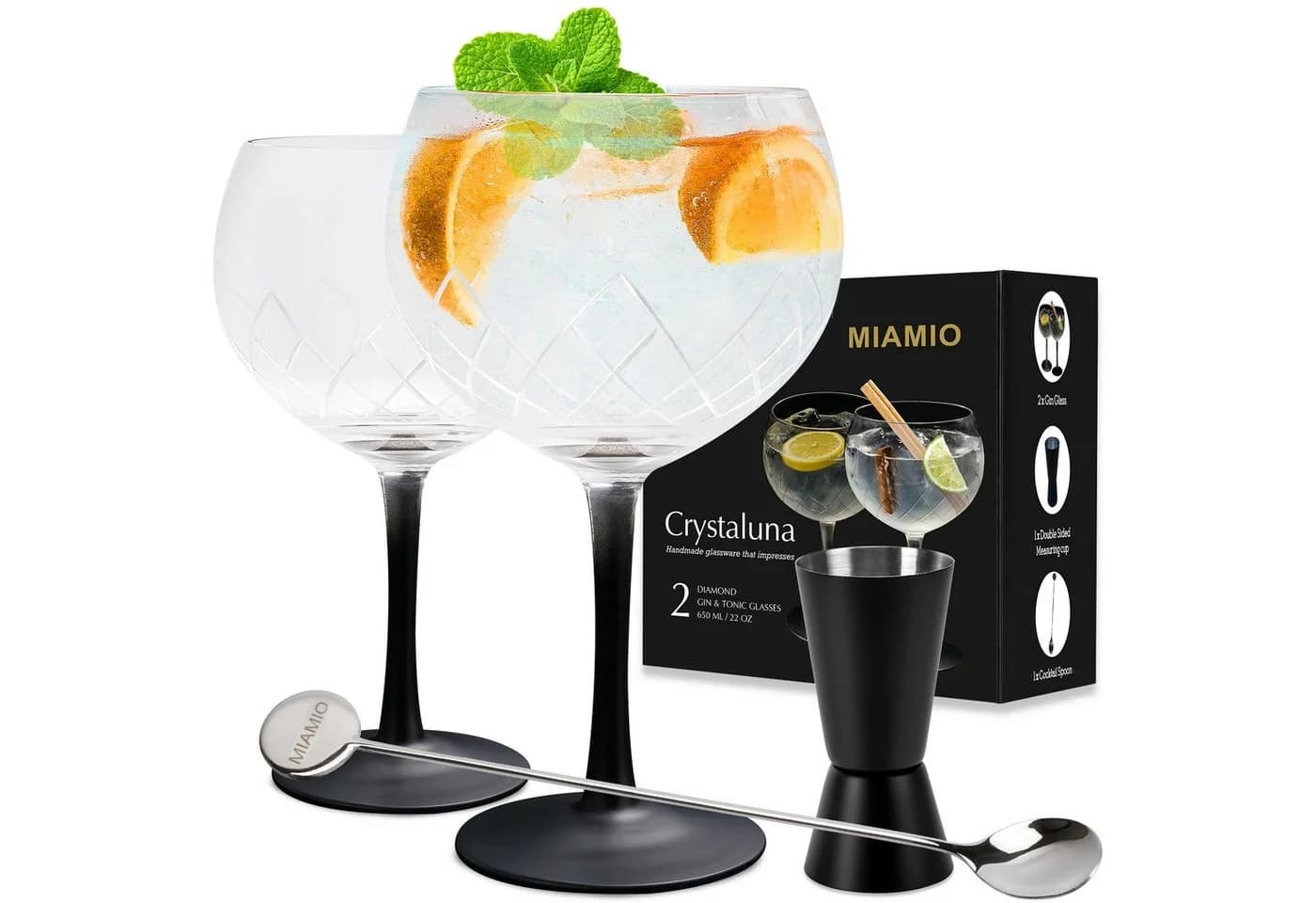 MiaMio Cocktailglas Crystaluna Gin Tonic 650 ml Schwarz 2-tlg. - Bild 2