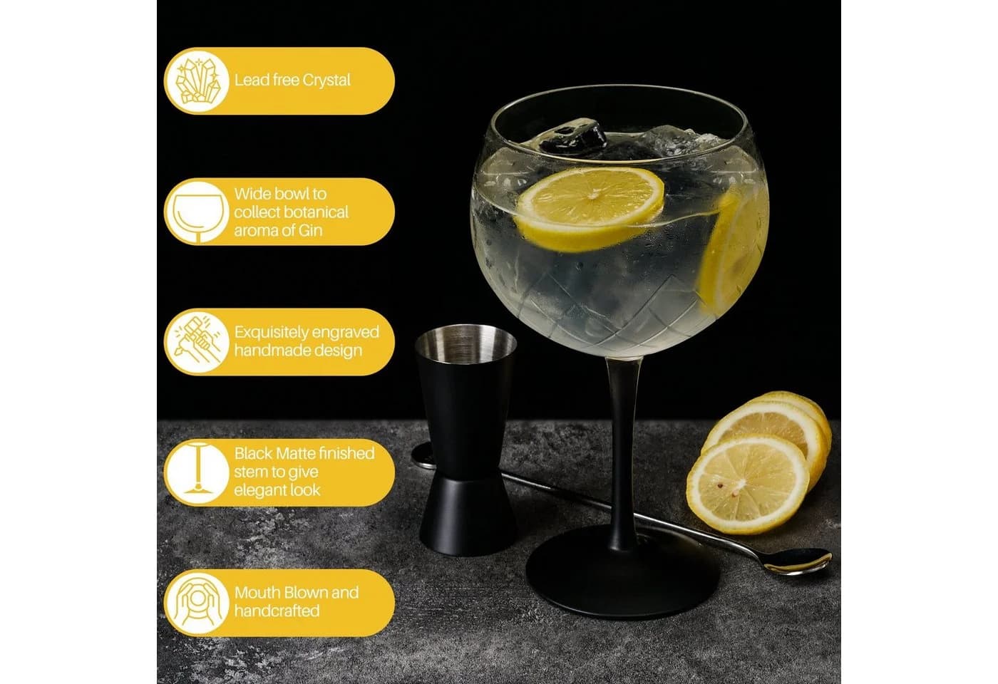 MiaMio Cocktailglas Crystaluna Gin Tonic 650 ml Schwarz 2-tlg. - Bild 3