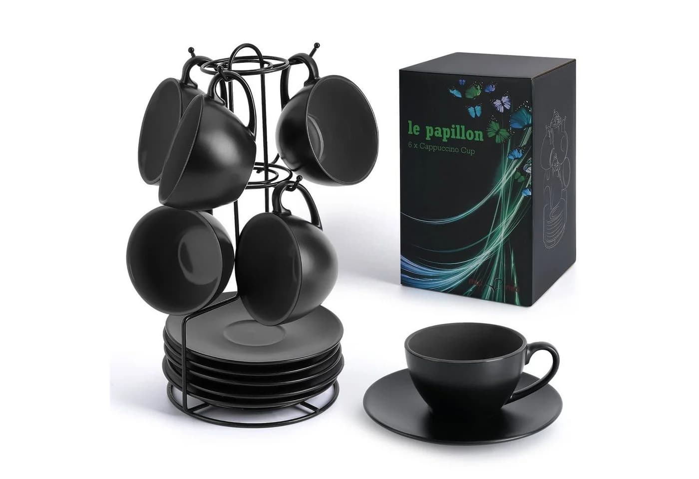 MiaMio Cappuccinotassen Set 6x 175ml Schwarz Keramik - Bild 2
