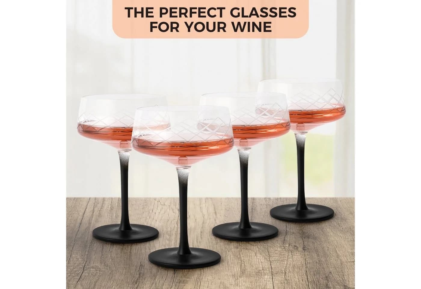MiaMio Cocktailglas Crystaluna Coupe 280 ml 4-tlg. Schwarz Glas mit Barlöffel