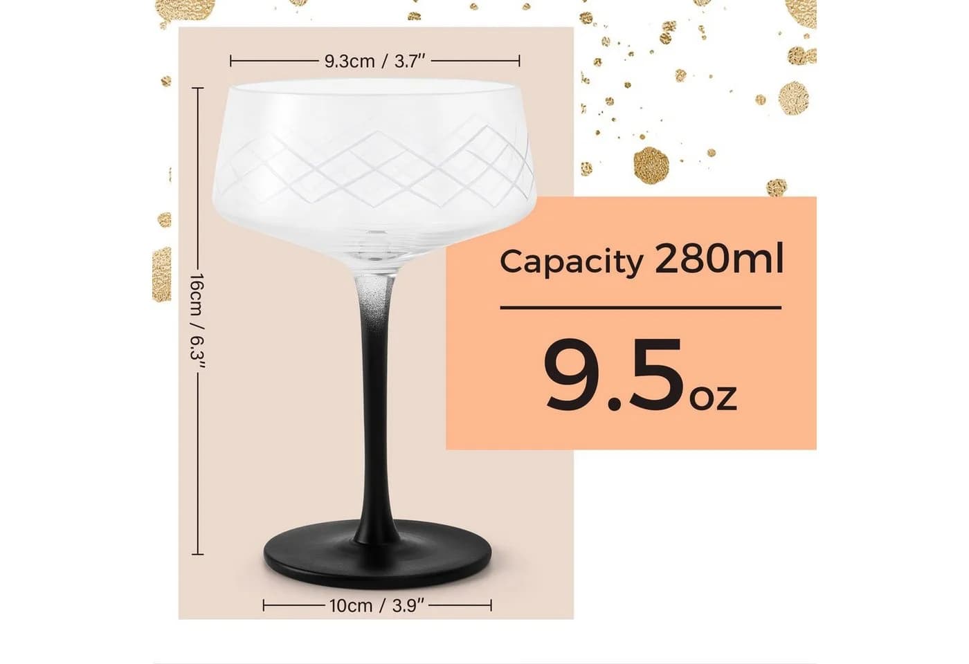 MiaMio Cocktailglas Crystaluna Coupe 280 ml 4-tlg. Schwarz Glas mit Barlöffel - Bild 3