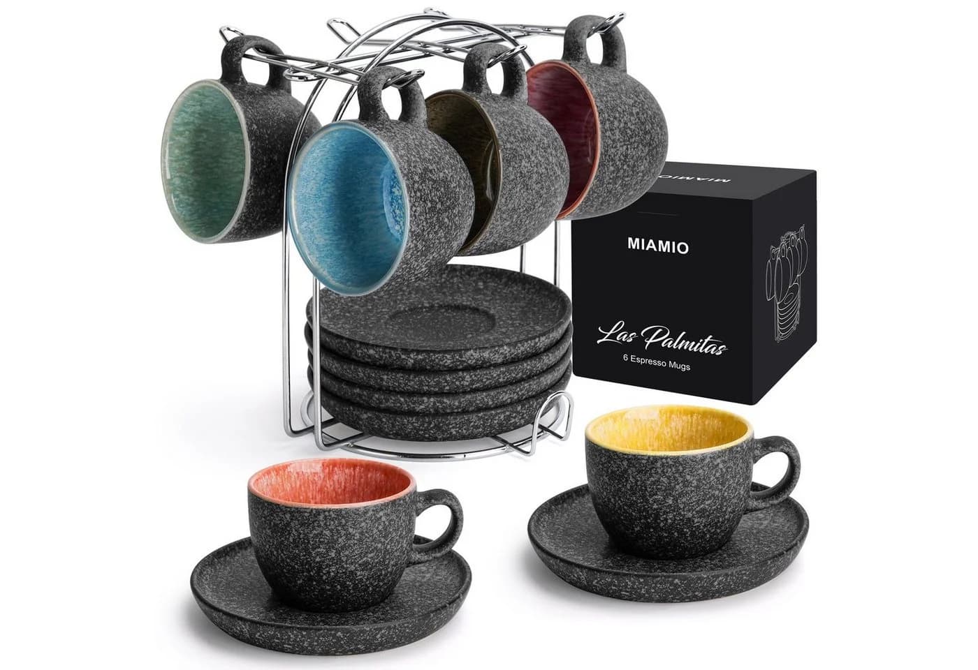 MiaMio Espressotassen-Set 6-tlg. Grau mit Untertassen & Metallständer - Bild 2