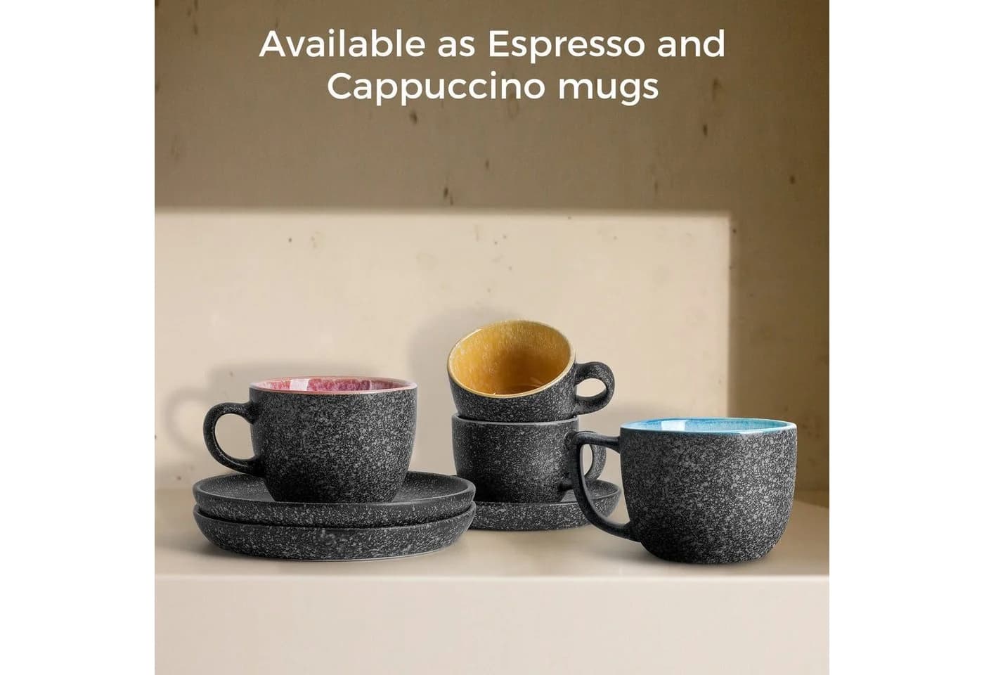 MiaMio Espressotassen-Set 6-tlg. Grau mit Untertassen & Metallständer - Bild 4