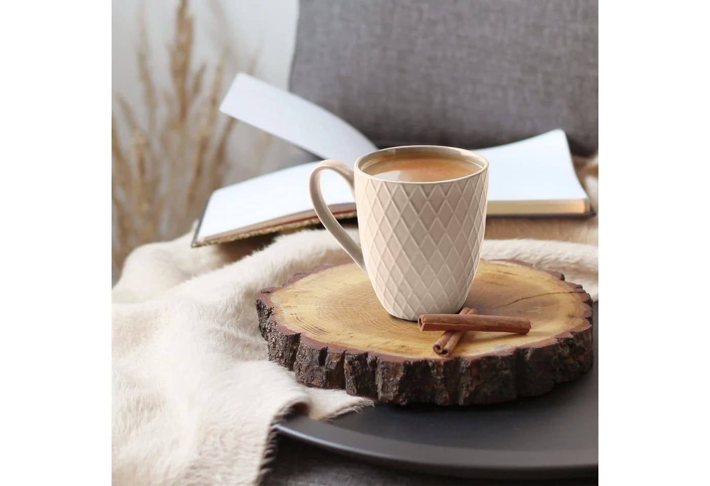 MiaMio Kaffeetassen Set 6-tlg. 400 ml Beige Grau Keramik Matt