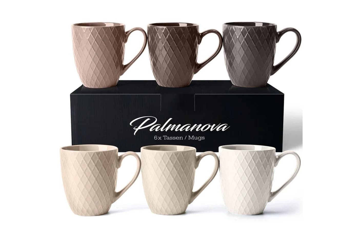 MiaMio Kaffeetassen Set 6-tlg. 400 ml Beige Grau Keramik Matt - Bild 2